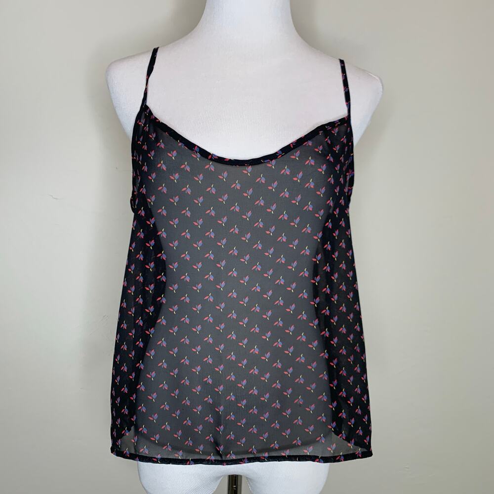American Apparel Black Sheer Floral-Print Silk Tank Top